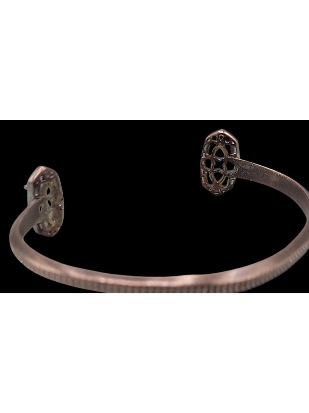 Kendra Scott Elton Open Pinch Cuff Bracelet Rose Gold Plated White Druzy Ends - Picture 12 of 12